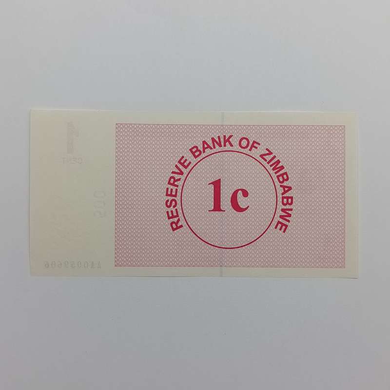 Zimbabwe 1 August 2006 set of lowest denomination bearer cheques - 1 cent to 1 dollar uncirculated