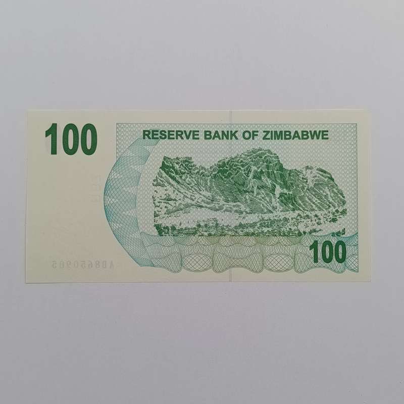 Zimbabwe $100 Bearer cheques issued 1 August 2006 lot 4 uncirculated notes with consecutive numbers