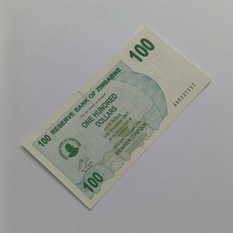 Zimbabwe $100 bearer cheques lot of 3 uncirculated notes with  consecutive numbers - AA
