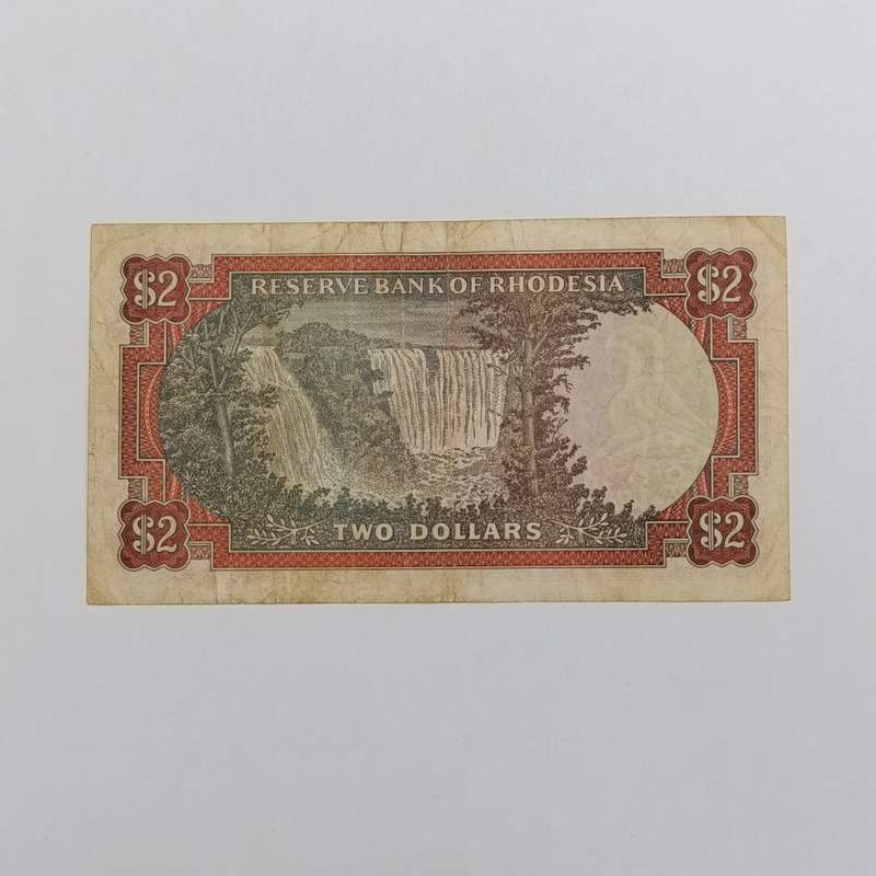 Rhodesia Two dollars banknote 24 May 1979 circulated - dirty back