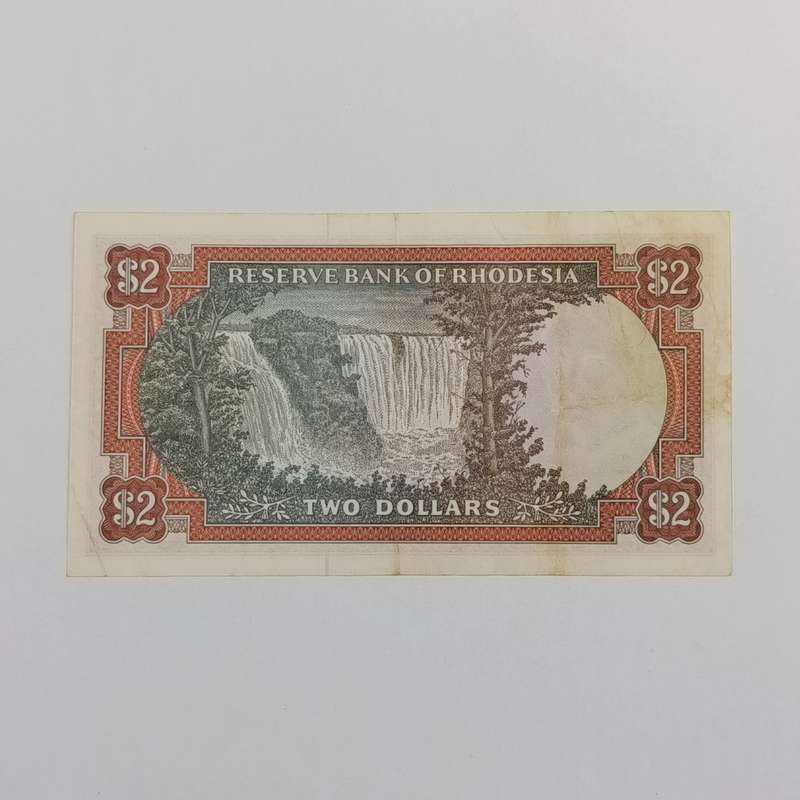 Rhodesia Two dollars banknote 1 March 1976 XF - discoloring at the back