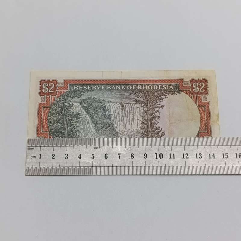 Rhodesia Two dollars banknote 1 March 1976 XF - discoloring at the back