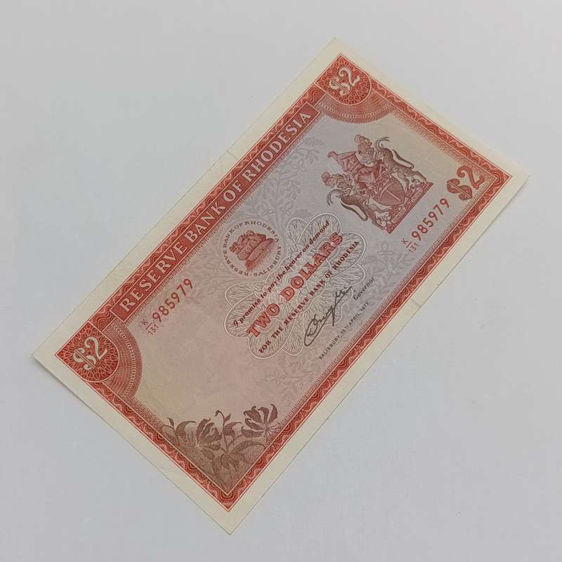 Rhodesia Two dollars banknote 15 April 1977 AU condition