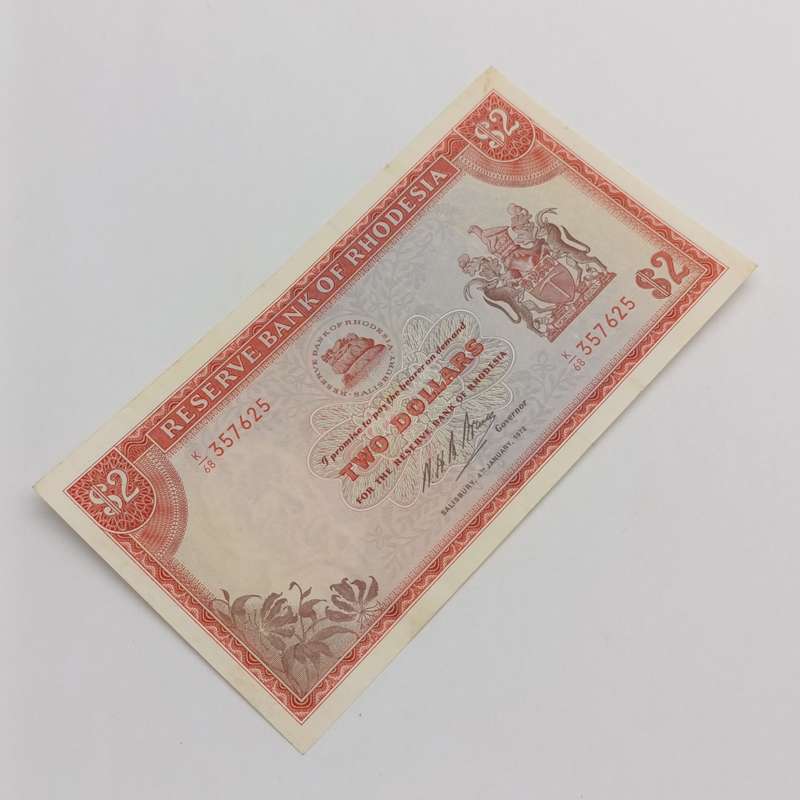 Rhodesia Two dollars banknote 4 January 1972 XF+