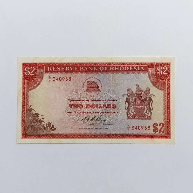 Rhodesia Two dollars banknote 10 January 1974 XF+