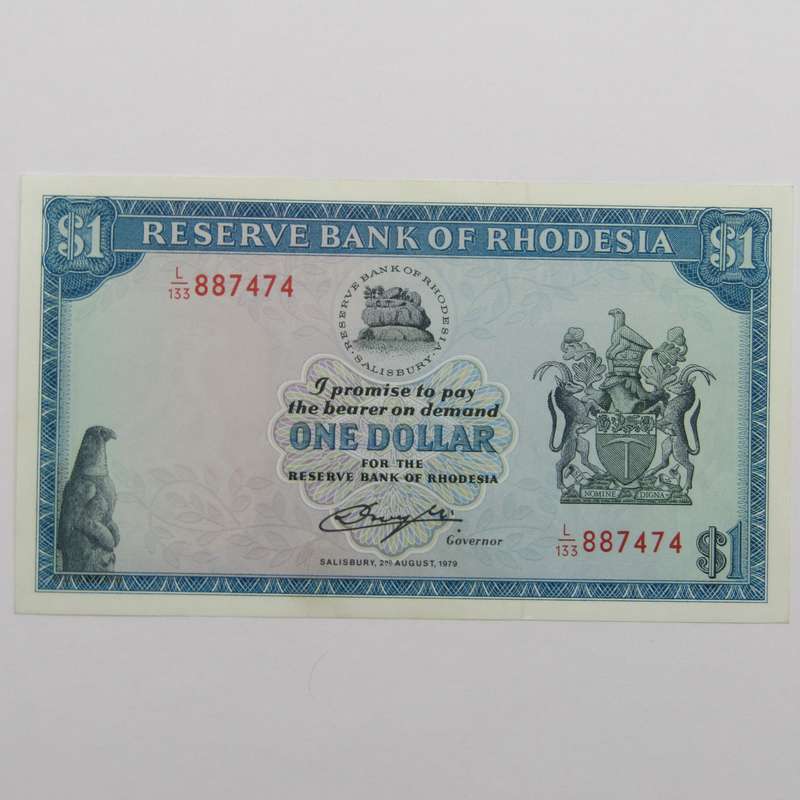 One dollar banknote uncirculated - 2 August 1979 - Discoloring at bottom