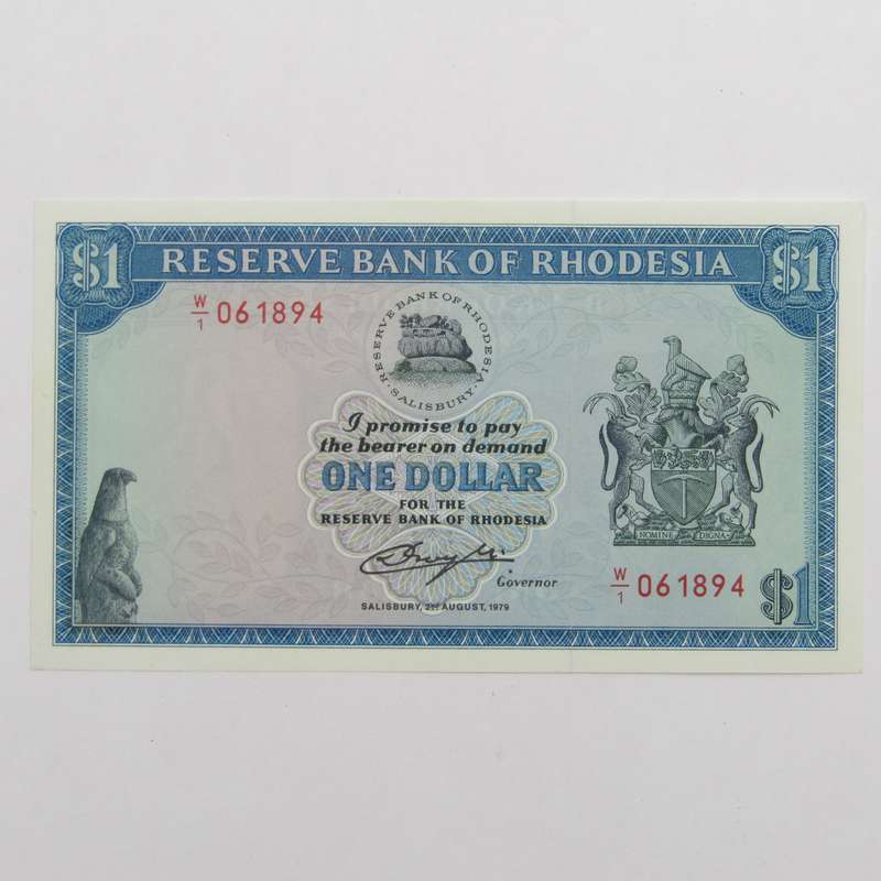 Rhodesia Uncirculated (UNC) One dollar W1 replacement banknote -  2 August 1979