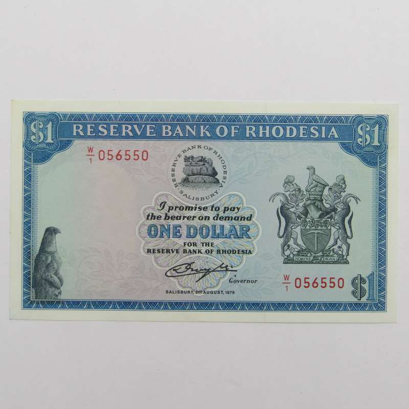 Rhodesia Uncirculated (UNC) One dollar W1 series Replacement banknote -  2 August 1979