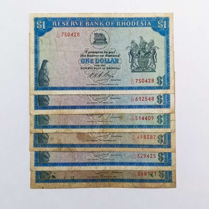 Rhodesia $1 Banknote collection 6 different issues