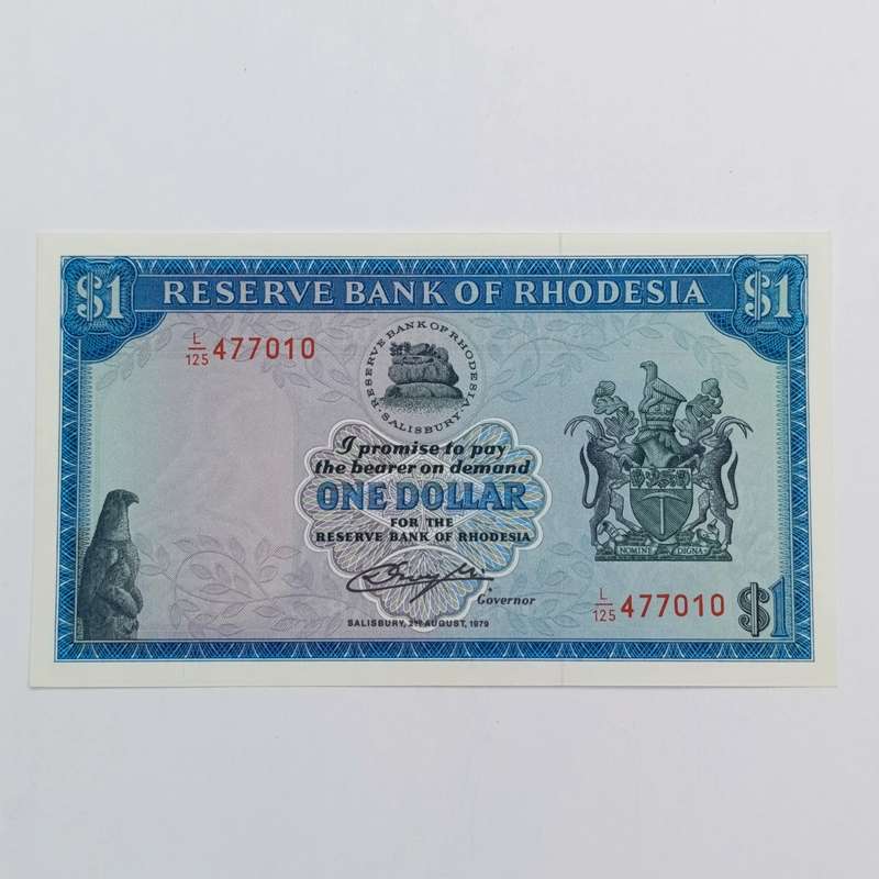 Rhodesia One dollar banknote 2 August 1979 uncirculated bird watermark