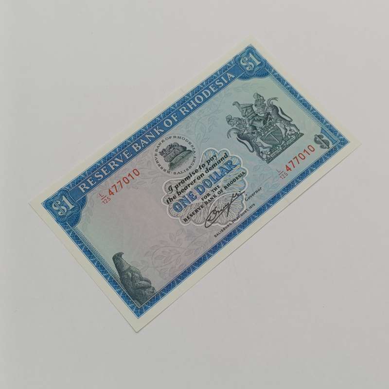 Rhodesia One dollar banknote 2 August 1979 uncirculated bird watermark