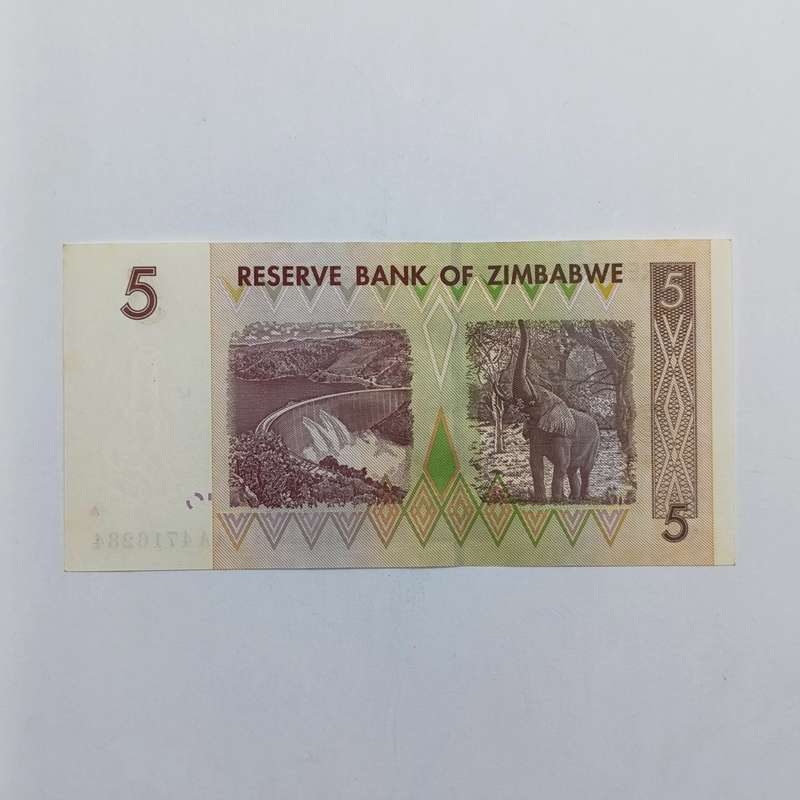 Zimbabwe lot of 4 x $5 Harare 2007 banknotes - all uncirculated AA numbers