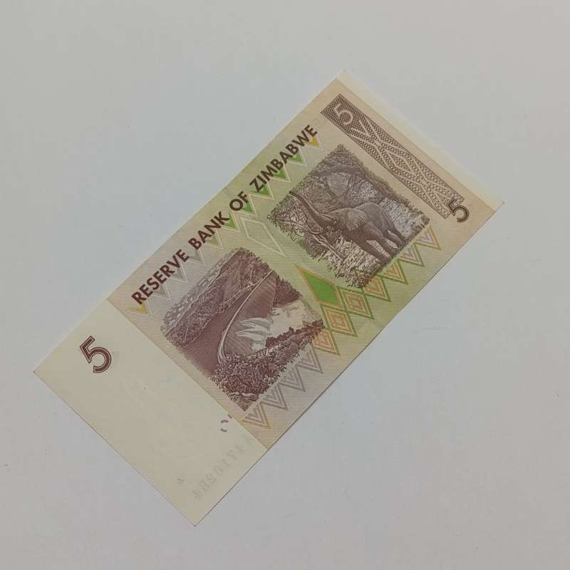 Zimbabwe lot of 4 x $5 Harare 2007 banknotes - all uncirculated AA numbers