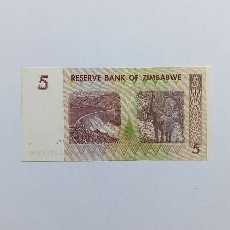 Zimbabwe lot of 4 x $5 Harare 2007 banknotes - all uncirculated AA numbers