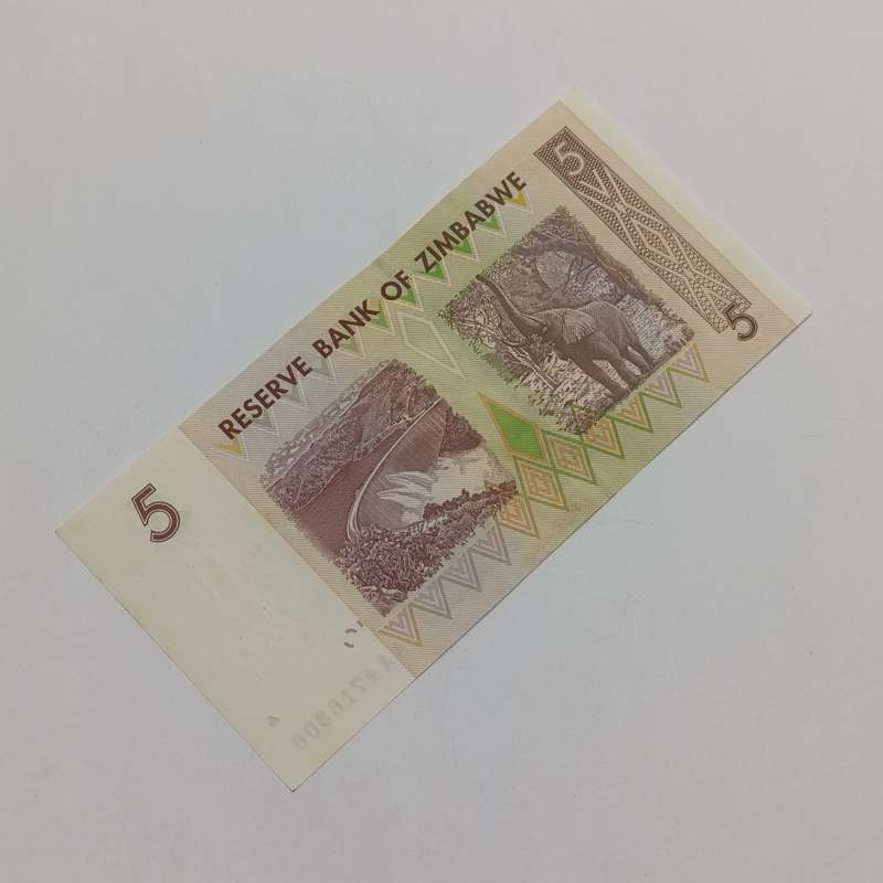 Zimbabwe lot of 4 x $5 Harare 2007 banknotes - all uncirculated AA numbers