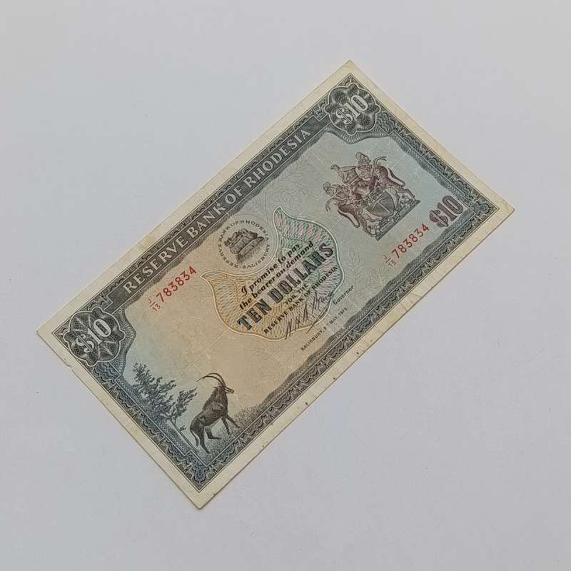 Rhodesia Ten dollars banknote 8 May 1972 - aVF