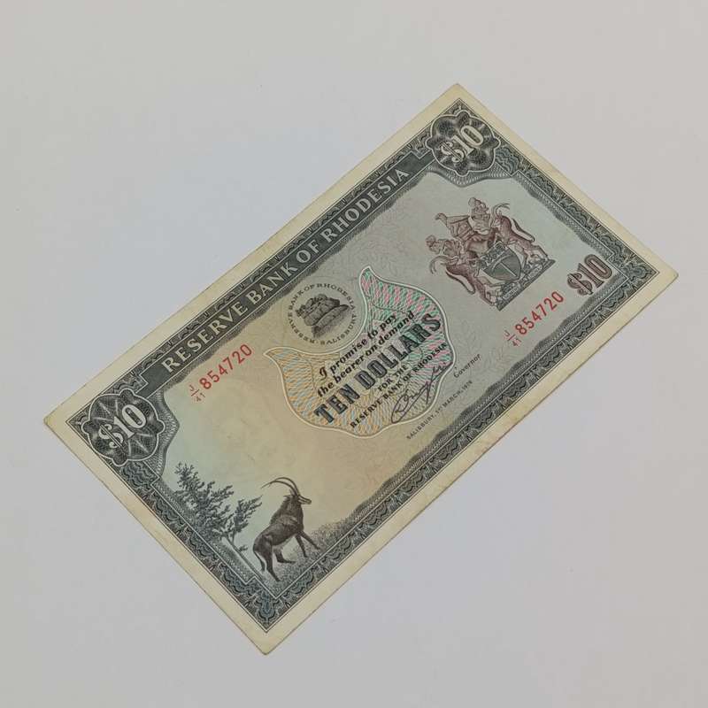 Rhodesia ten dollars banknote Salisbury 1st March 1976 VF condition