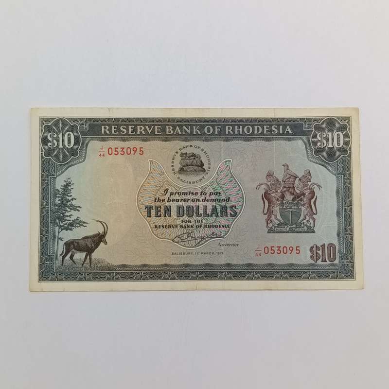 Rhodesia Ten dollars banknote 1 March 1976 VF+ condition