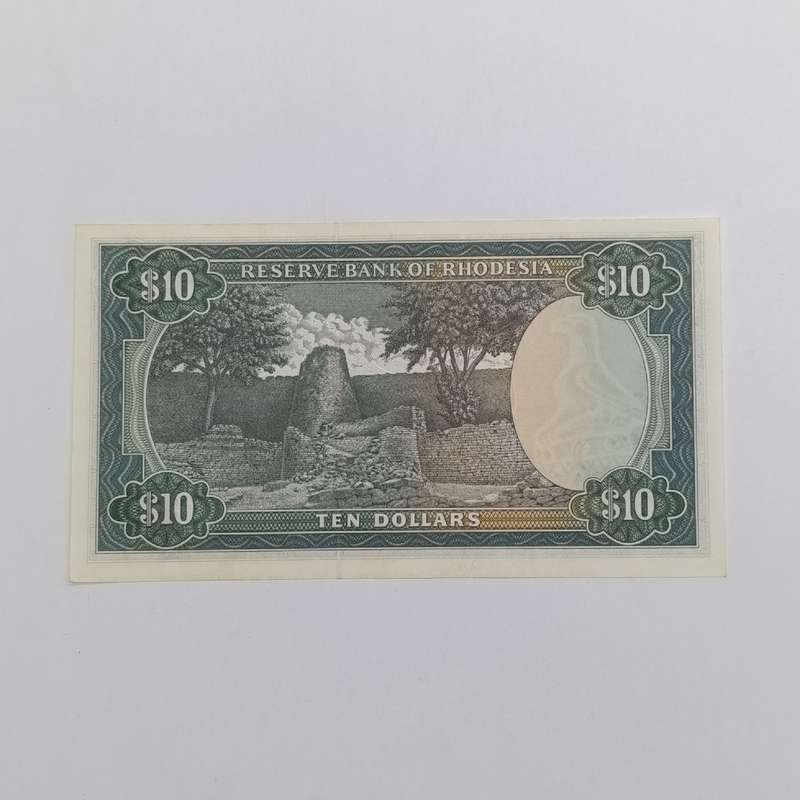 Rhodesia Ten dollars banknote 2 January 1979 very light top dents but uncirculated