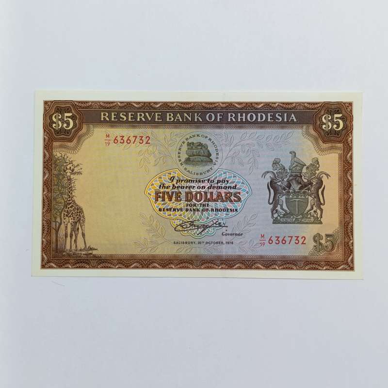 Rhodesia five dollars banknotes 20 October 1978 uncirculated pair with consecutive