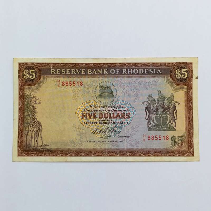 Rhodesia Five dollars banknote 16 October 1972 condition - XF