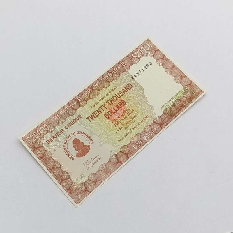 Zimbabwe $20 000 Cheque Issued 15 September 2003 K number uncirculated
