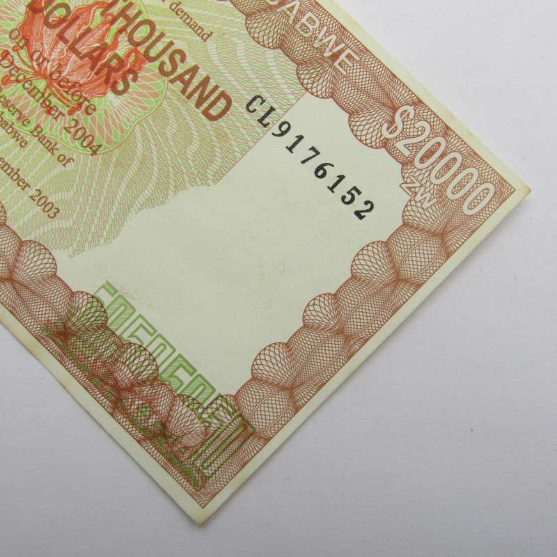 Zimbabwe $20000 Bearer Cheque issued 1 Dec 2003 - uncirculated - Rare CL proving number