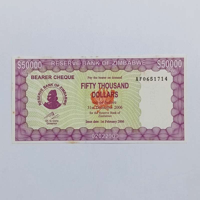 Zimbabwe 50 Thousand dollars 1 Feb 2006 Bearer cheque