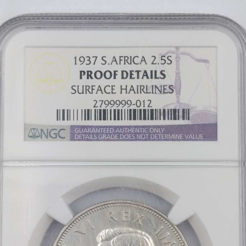 South Africa 1937 Proof half crown 2 1/2 shilling - Graded by NGC as Proof Details