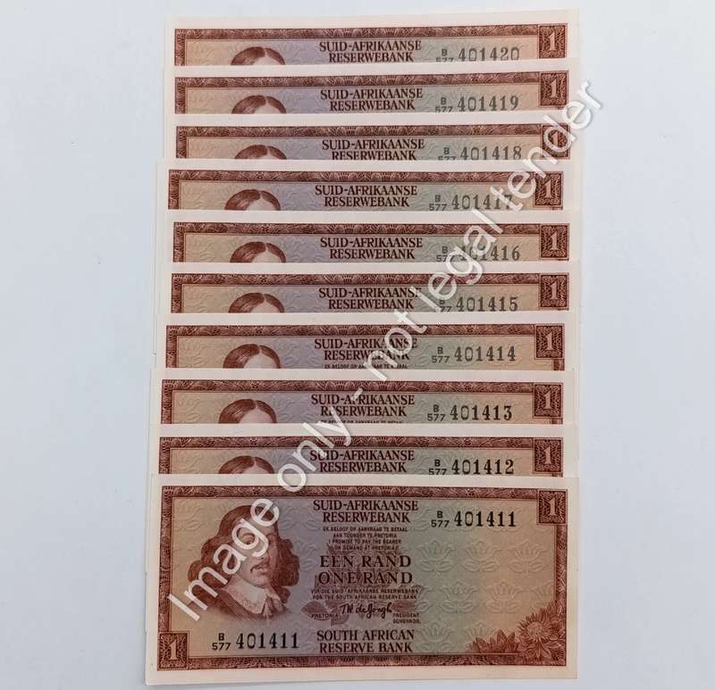 Lot of 10 TW de Jongh 3rd issue R1 notes uncirculated with consecutive numbers