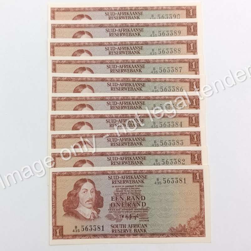 Lot of 10 TW de Jongh R1 notes - 3rd issue 1975 uncirculated with consecutive numbers