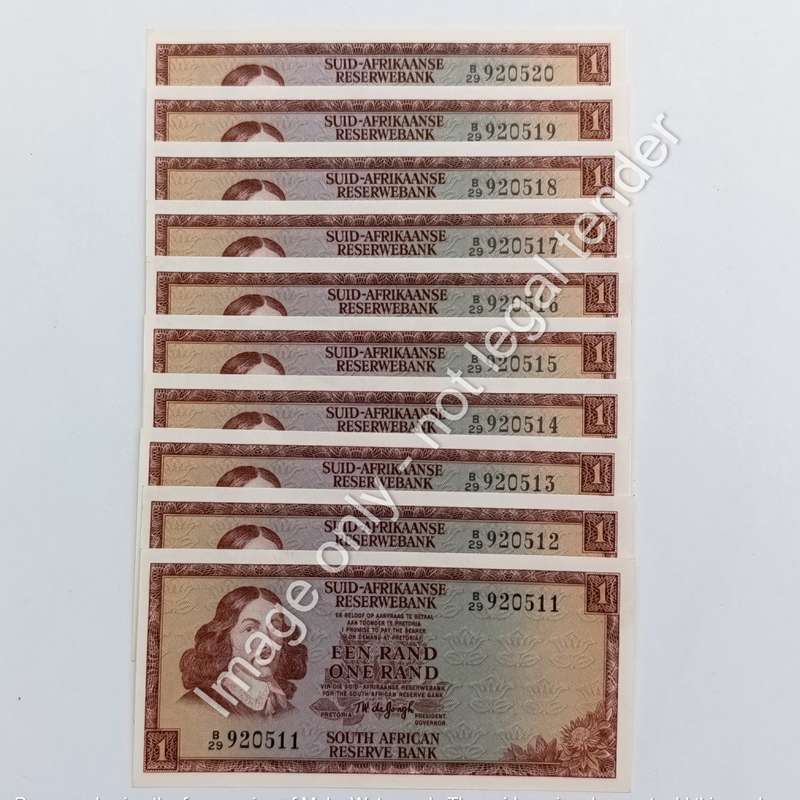 Lot of 10 TW de Jongh 3rd issue R1 notes uncirculated with consecutive numbers