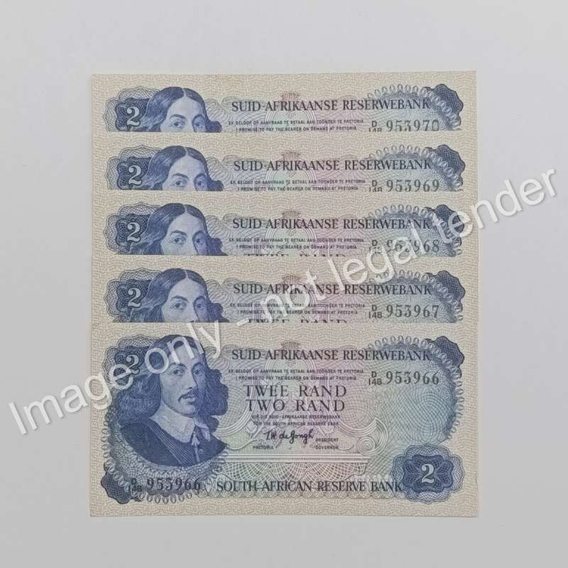 Lot of 5 TW de Jongh 3rd issue R2 notes - uncirculated with consecutive numbers