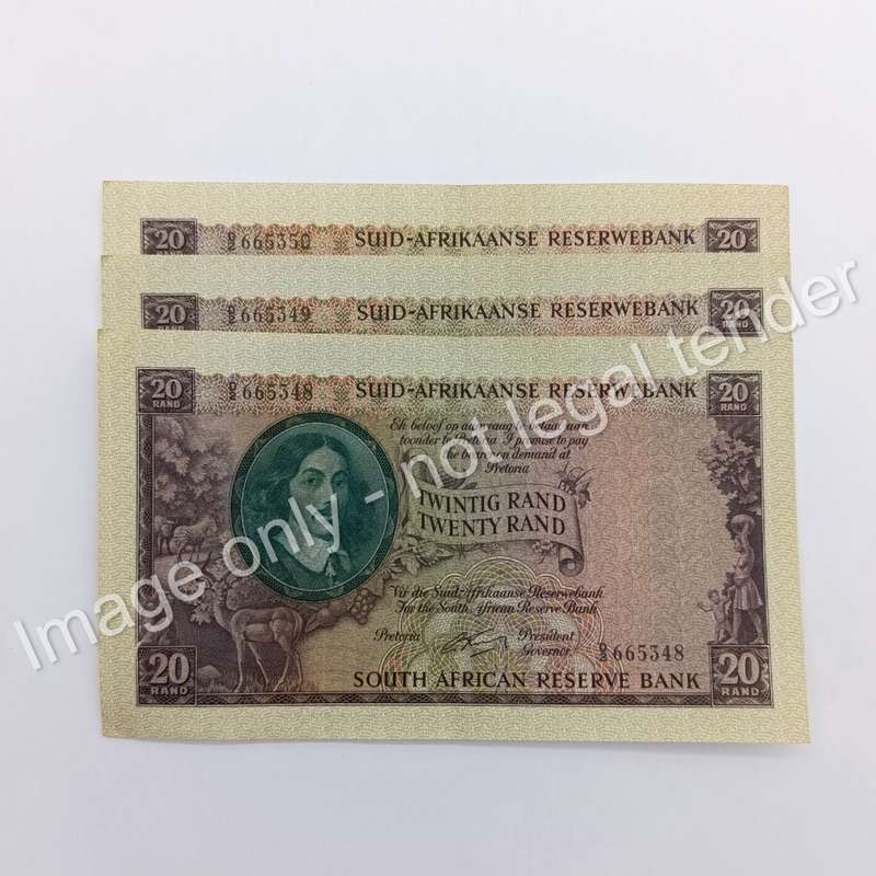 Lot of 3 Rissik D2 R20 banknotes with consecutive numbers unused but centre crease