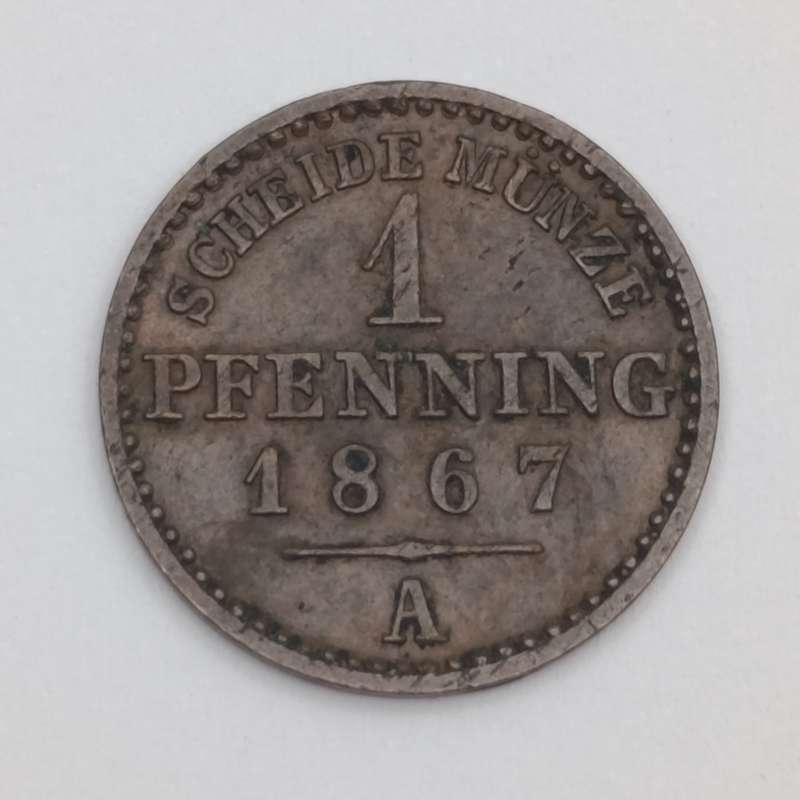 1867 German States 1 Pfenning - "A" mintmark