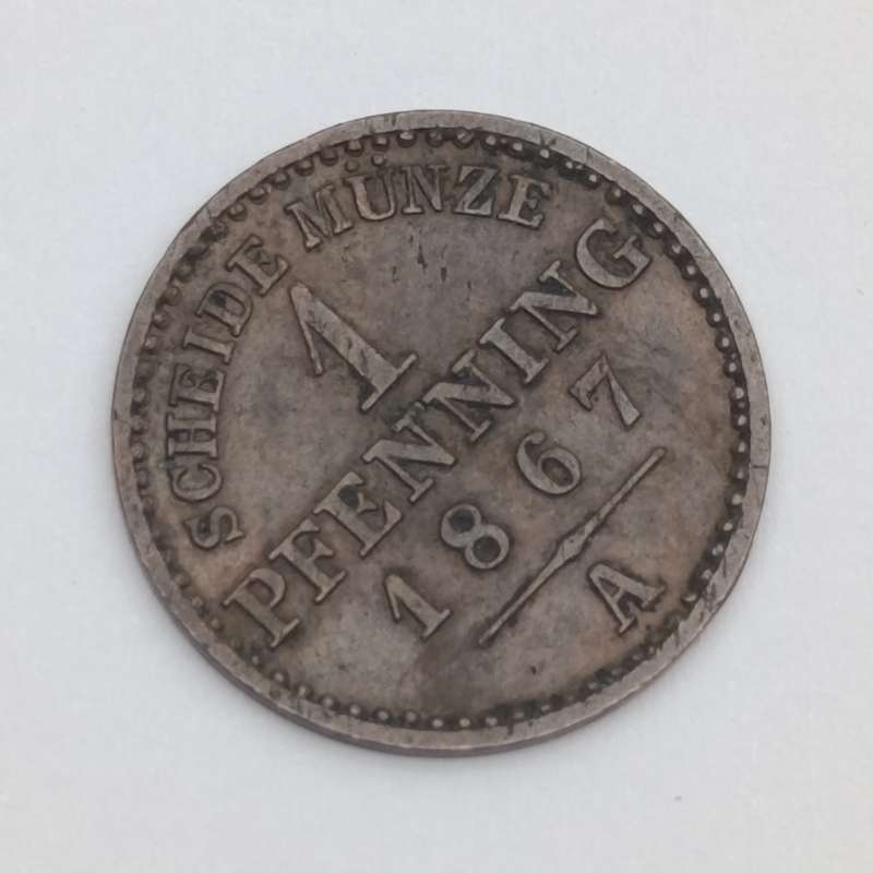1867 German States 1 Pfenning - "A" mintmark