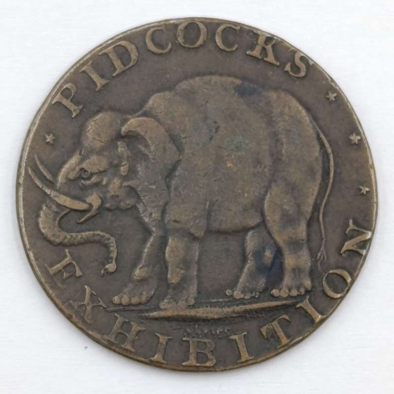 British 18th Century Middlesex Pidcocks Elephant/ Toucan token fine plus