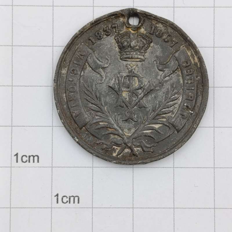Unusual 50 year Victoria lead alloy 1887 medallion