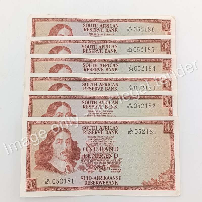 Lot of 6 Rissik R1 banknotes 1966 second issue - consecutive numbers - corner folding
