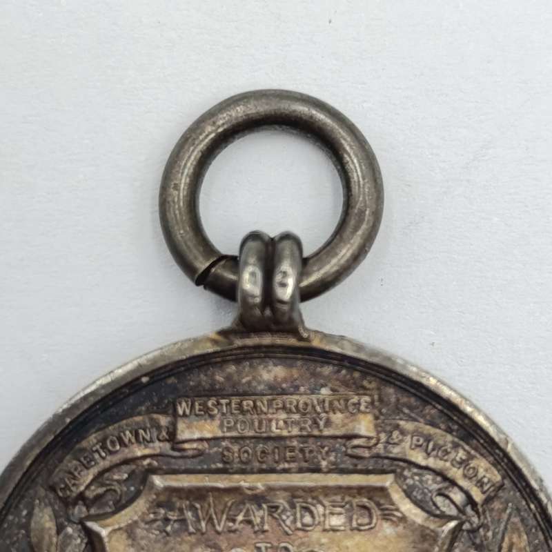 1909 Western Province Poultry medal awarded to FL Leak - Sterling silver