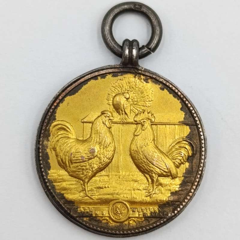 1909 Western Province Poultry medal awarded to FL Leak - Sterling silver