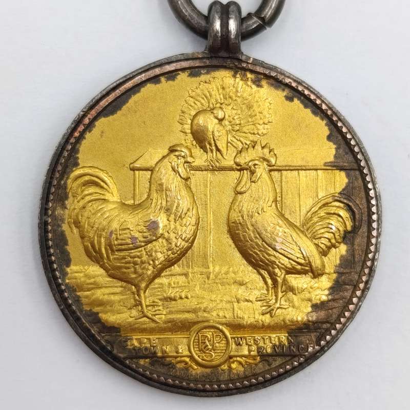 1909 Western Province Poultry medal awarded to FL Leak - Sterling silver