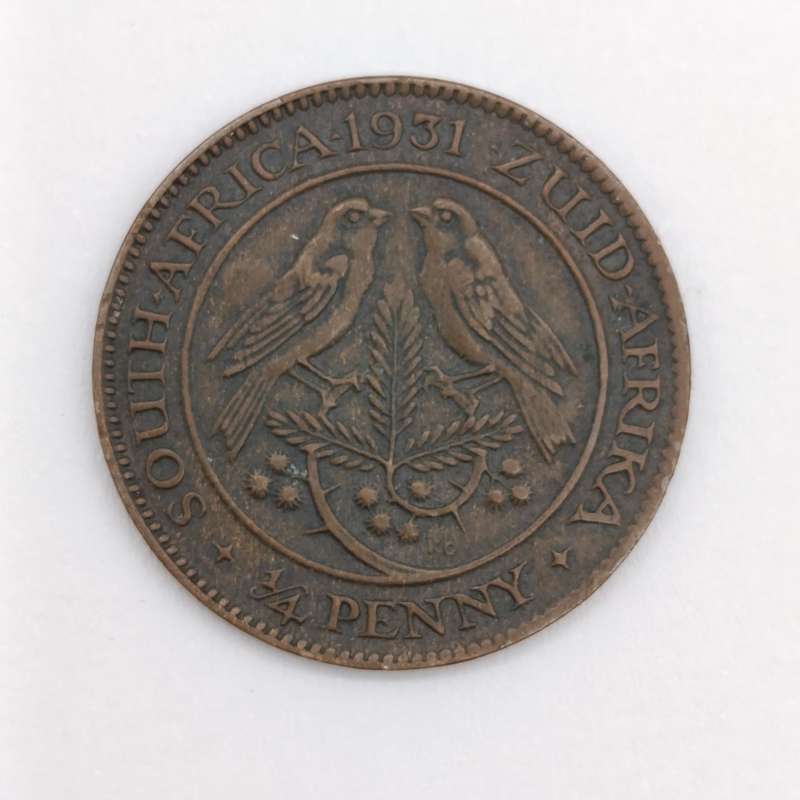 1931 SA Union 1/4 penny farthing with "JP" overstamped on obverse