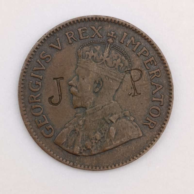 1931 SA Union 1/4 penny farthing with "JP" overstamped on obverse