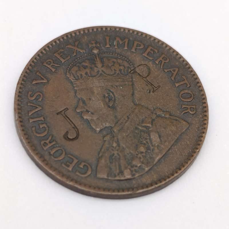 1931 SA Union 1/4 penny farthing with "JP" overstamped on obverse