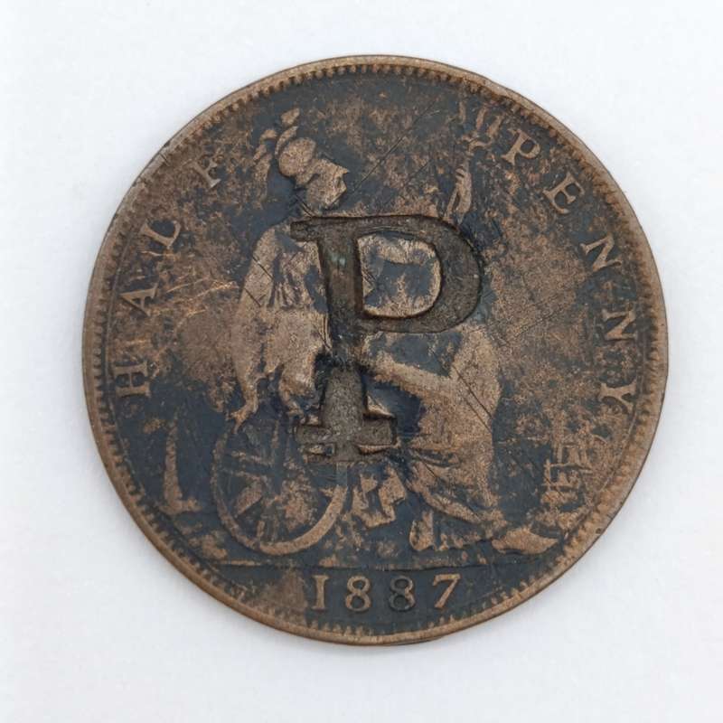 1837 Great Britain half penny with overstamped "P" and "I"