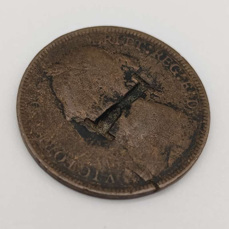 1837 Great Britain half penny with overstamped "P" and "I"