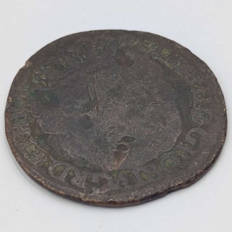 1697 Angola XX, Reis - Pedro II - Well worn - Overstamped with Portuguese coat of arms