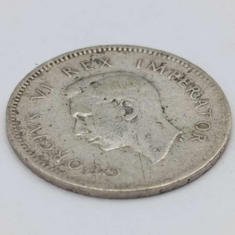 1943 South African Union 3 pence tickey - double struck "4" in date