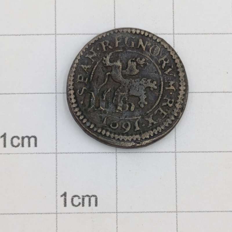 1601 Spanish 2 Maravedis rounded shape copper coin - C mint mark - overstamped "IIII"